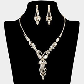 Marquise Butterfly Stone Cluster Rhinestone Paved Necklace