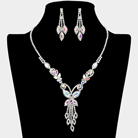 Marquise Butterfly Stone Cluster Rhinestone Paved Necklace