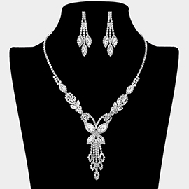 Marquise Butterfly Stone Cluster Rhinestone Paved Necklace