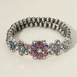 Flower Stone Cluster Link Stretch Bracelet
