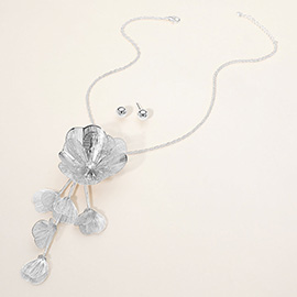 Stone Accent Metal Cut Out Flower Petal Pendant Statement Necklace