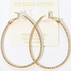 14K Gold Dipped Hypoallergenic Textured Metal Teardrop Hoop Earrings