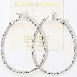 14K Gold Dipped Hypoallergenic Textured Metal Teardrop Hoop Earrings