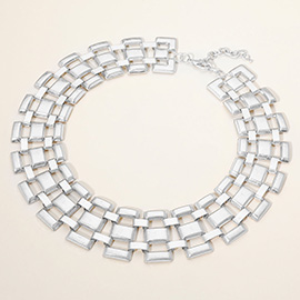 Chunky Geometric Metal Link Collar Necklace