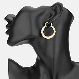Textured Metal Three Tone Hoop Pin Catch Earrings