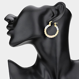 Textured Three Tone Metal Hoop Pin Catch Earrings