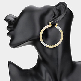 Textured Three Tone Metal Hoop Pin Catch Earrings