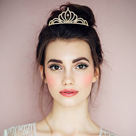 Round Stone Accented Rhinestone Paved Princess Tiara