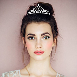 Round Stone Accented Rhinestone Paved Princess Tiara