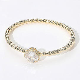 CZ Quatrefoil Stone Accented Twisted Hinged Bangle Bracelet