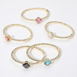 CZ Quatrefoil Stone Accented Twisted Hinged Bangle Bracelet