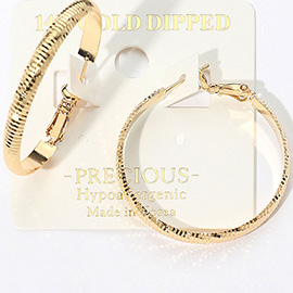 14K Gold Dipped Hypoallergenic Textured Hoop Earrings