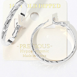 14K Gold Dipped Hypoallergenic Textured Hoop Earrings