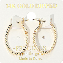 14K Gold Dipped Hypoallergenic Textured Oval Hoop Earrings