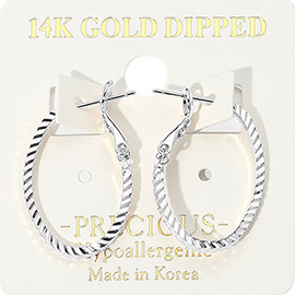 14K Gold Dipped Hypoallergenic Textured Oval Hoop Earrings
