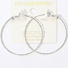 14K Gold Dipped Hypoallergenic Textured Skinny Hoop Earrings