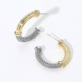 14K Gold Plated Two Tone Textured Hoop Earrings