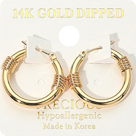 14K Gold Dipped Hypoallergenic Textured Hoop Pin Catch Earrings