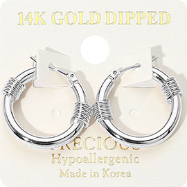 14K Gold Dipped Hypoallergenic Textured Hoop Pin Catch Earrings