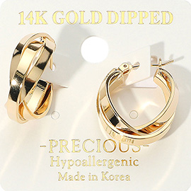 14K Gold Dipped Hypoallergenic Crisscross Hoop Pin Catch Earrings