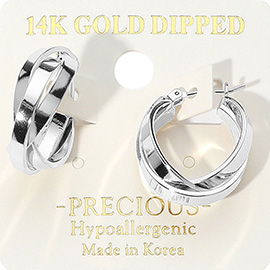 14K Gold Dipped Hypoallergenic Crisscross Hoop Pin Catch Earrings