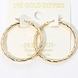 14K Gold Dipped Hypoallergenic Twisted Hoop Pin Catch Earrings