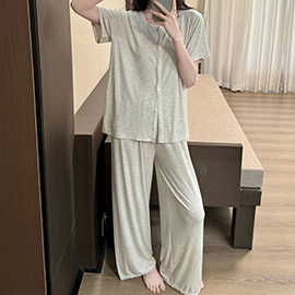 Lace Trim Short Sleeves Top Pants Loungewear Pajama Set