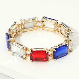 American USA Emerald Cut Stone Stretch Evening Bracelet