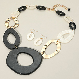 Camouflage Celluloid Acetate Metal Open Abstract Oval Link Statement Necklace