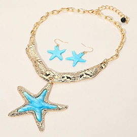 Chunky Glittered Resin Starfish Pendant Statement Necklace