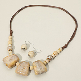 Boho Resin Pebble Beaded Adjustable Cord Necklace