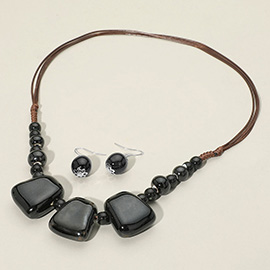 Boho Resin Pebble Beaded Adjustable Cord Necklace