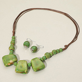 Boho Resin Pebble Beaded Adjustable Cord Necklace