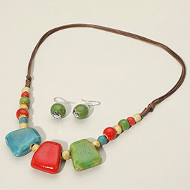 Boho Resin Pebble Beaded Adjustable Cord Necklace