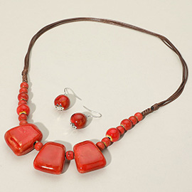 Boho Resin Pebble Beaded Adjustable Cord Necklace
