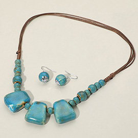 Boho Resin Pebble Beaded Adjustable Cord Necklace