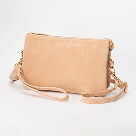 Plain Faux Suede Crossbody Clutch Bag