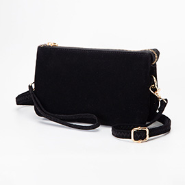 Plain Faux Suede Crossbody Clutch Bag