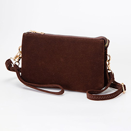 Plain Faux Suede Crossbody Clutch Bag