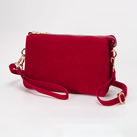 Plain Faux Suede Crossbody Clutch Bag