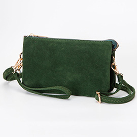Plain Faux Suede Crossbody Clutch Bag