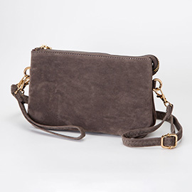 Plain Faux Suede Crossbody Clutch Bag