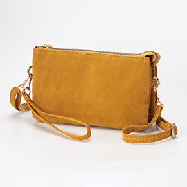 Plain Faux Suede Crossbody Clutch Bag