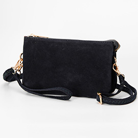 Plain Faux Suede Crossbody Clutch Bag