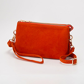 Plain Faux Suede Crossbody Clutch Bag