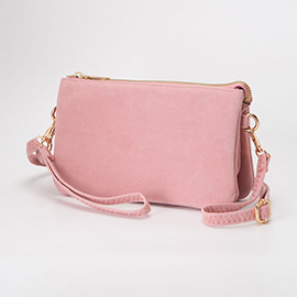 Plain Faux Suede Crossbody Clutch Bag