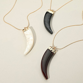 Marbled Resin Horn Pendant Long Necklace