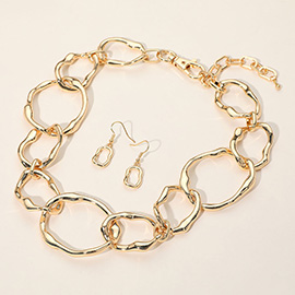 Chunky Hammered Metal Link Statement Necklace