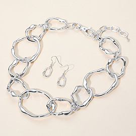 Chunky Hammered Metal Link Statement Necklace