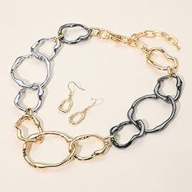 Chunky Hammered Metal Link Statement Necklace